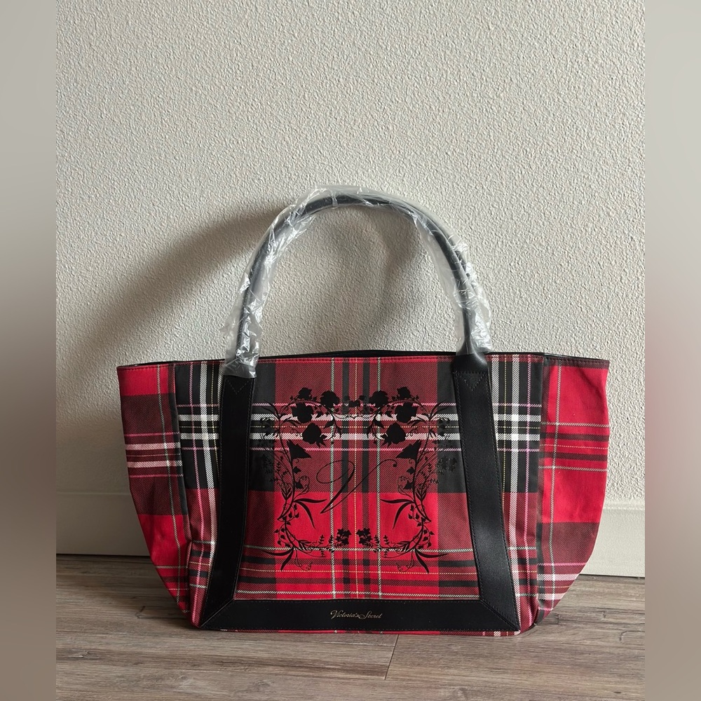 Victoria's Secret red and black plaid tote bag
